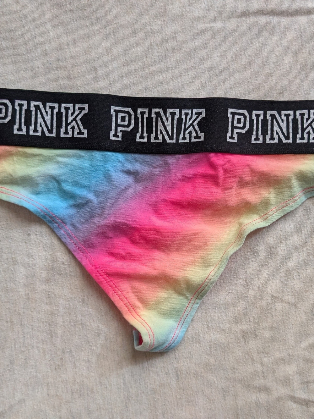 PINK Victoria's Secret Rainbow Bikini Bottoms with Black Logo Waistband